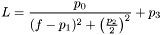 \[ L = \frac{p_0}{ ( f - p_1 )^2 + \left( \frac{p_2}{2} \right)^2 } + p_3 \]