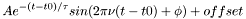 \[ A e^{-(t-t0)/\tau} sin( 2\pi\nu(t-t0) + \phi ) + offset \]