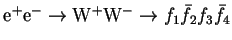 $ {\rm e}^{+}{\rm e}^{-} \rightarrow {\rm W}^{+}{\rm W}^{-} \rightarrow f_{1}\bar{f}_{2}f_{3}\bar{f}_{4}$