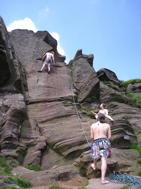Slabbery (me up there, Nienke on the rock, Dave holding me ropes)